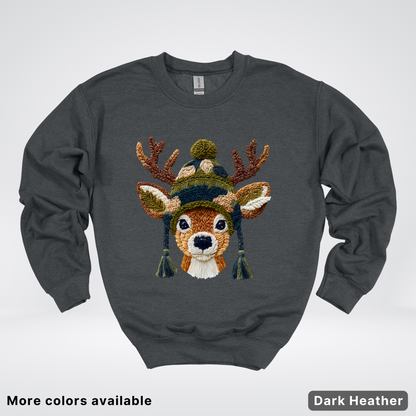 Cozy Winter Reindeer Hook Yard Faux Texture - Crewneck Sweatshirt