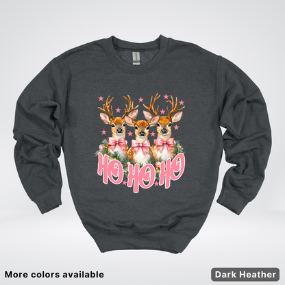 Ho Ho Ho Pink Deer Trio - Crewneck Sweatshirt