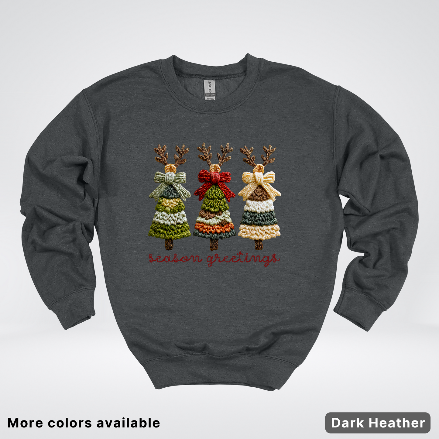 Season Greetings Reindeer Trees Hook Yard Faux - Crewneck Sweatshirt