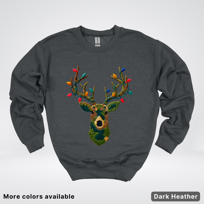 Rustic Reindeer Lights – Hook Yard Faux Texture - Crewneck Sweatshirt
