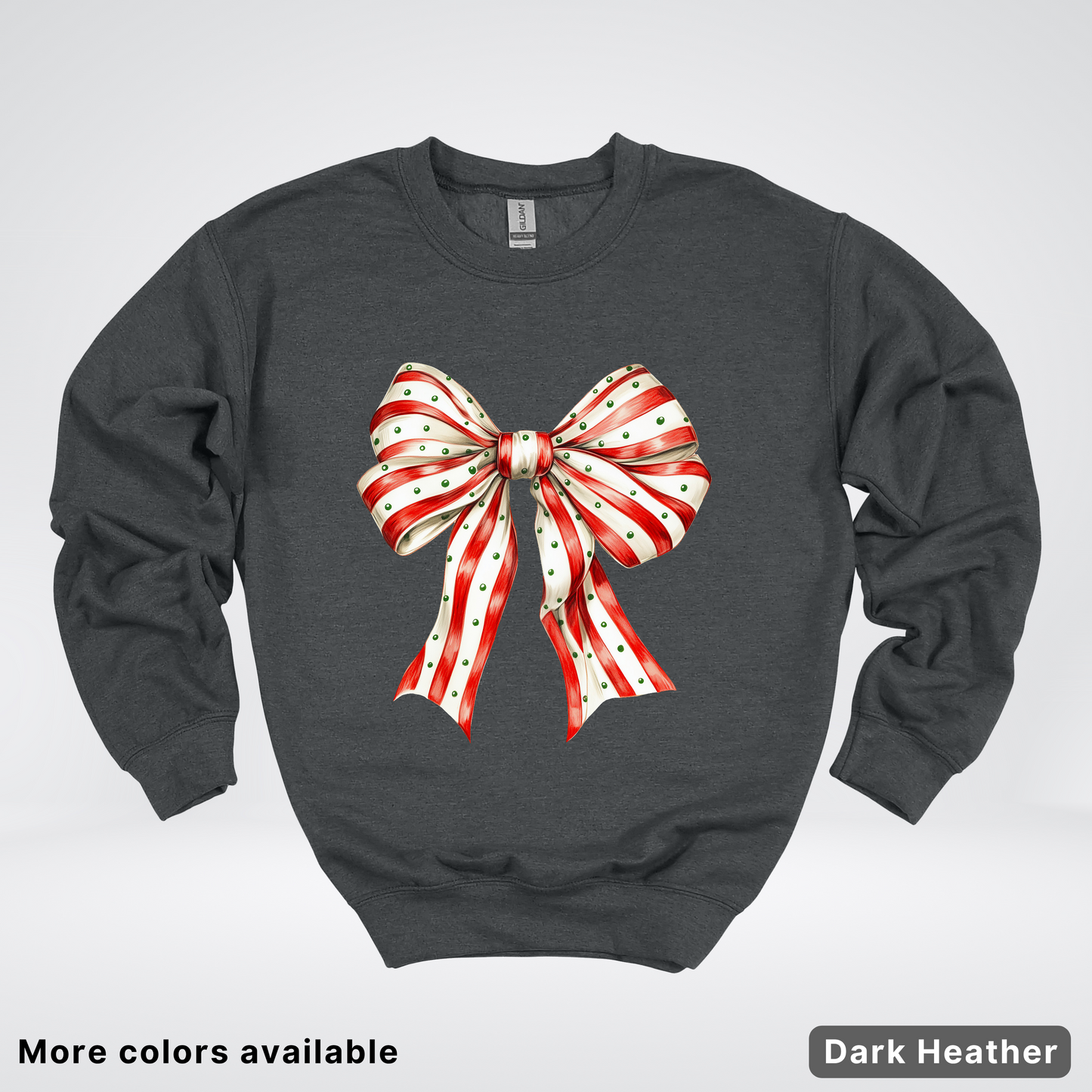 Peppermint Stripe Christmas Bow - Crewneck