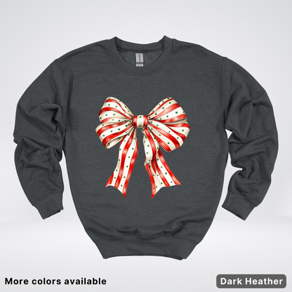Peppermint Stripe Christmas Bow - Crewneck