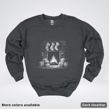 Vintage Christmas Fireplace Scene - Crewneck Sweatshirt