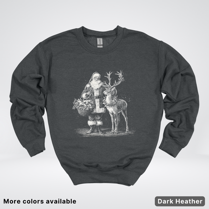 Vintage Santa and Reindeer - Crewneck Sweatshirt