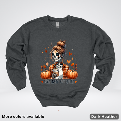 Dead Inside But Spiced Skeleton Coffee Pumpkin Fall - Crewneck Sweatshirt