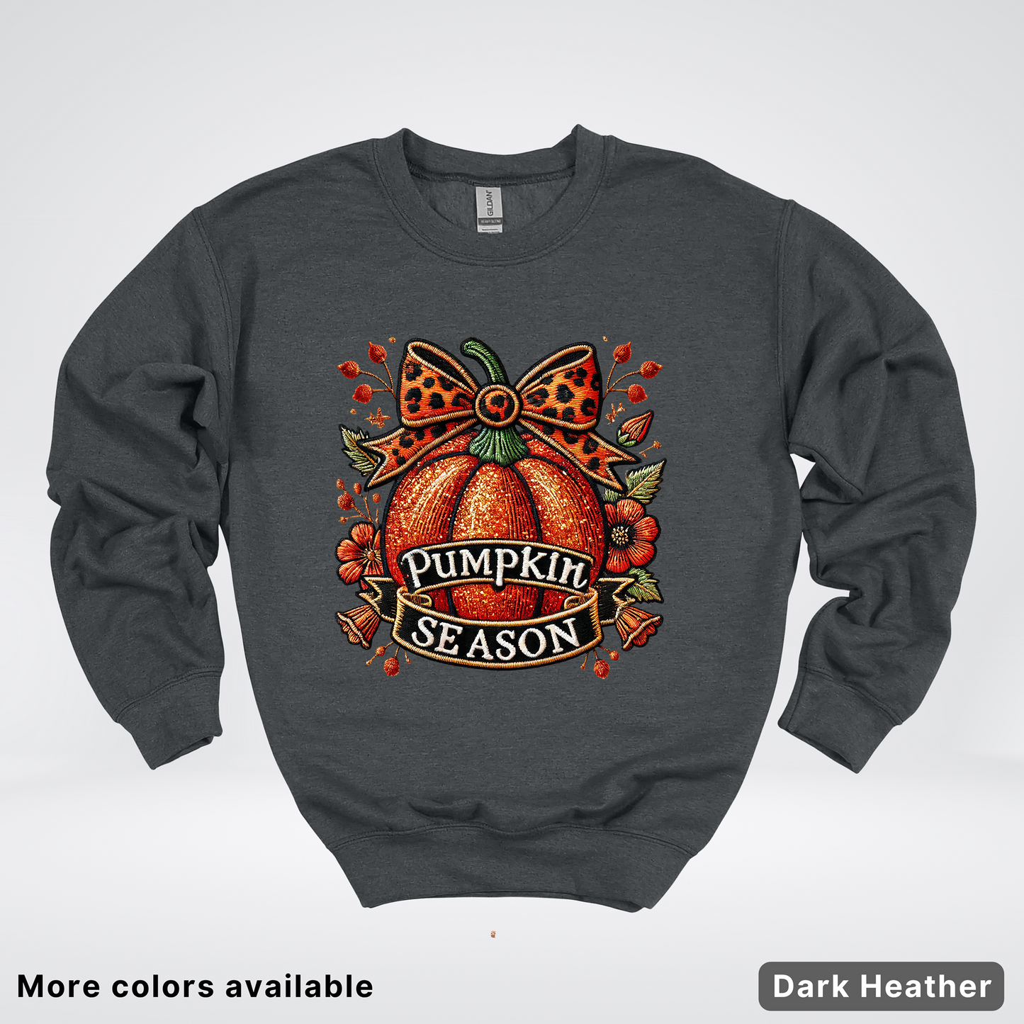 Pumpkin Season Leopard Print Bow Fall Autumn - Crewneck Sweatshirt