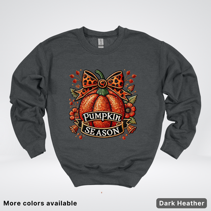 Pumpkin Season Leopard Print Bow Fall Autumn - Crewneck Sweatshirt