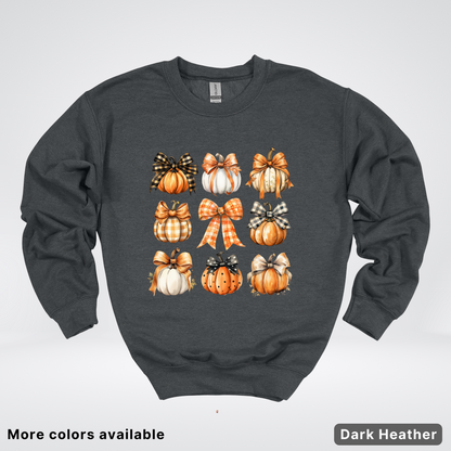 Flannel Bows & Pumpkin Coquette Fall Autumn - Crewneck Sweatshirt