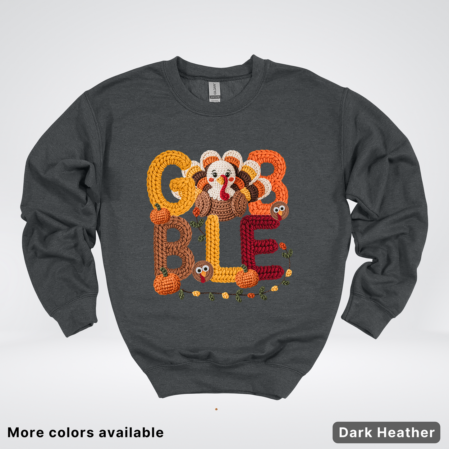 Turkey Gobble Pumpkin Fall Crochet - Crewneck Sweatshirts
