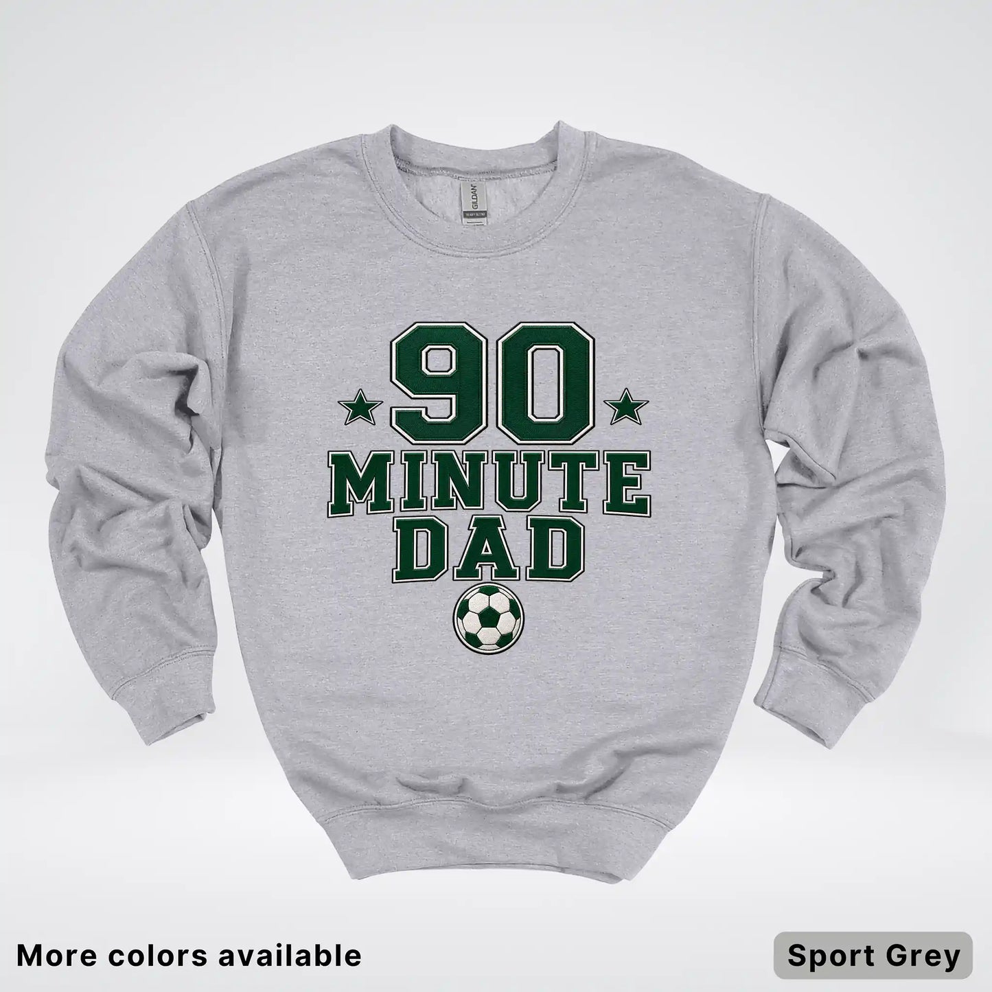 90 Minute Dad – Faux Embroidery Soccer Dad Crewneck Sweatshirt