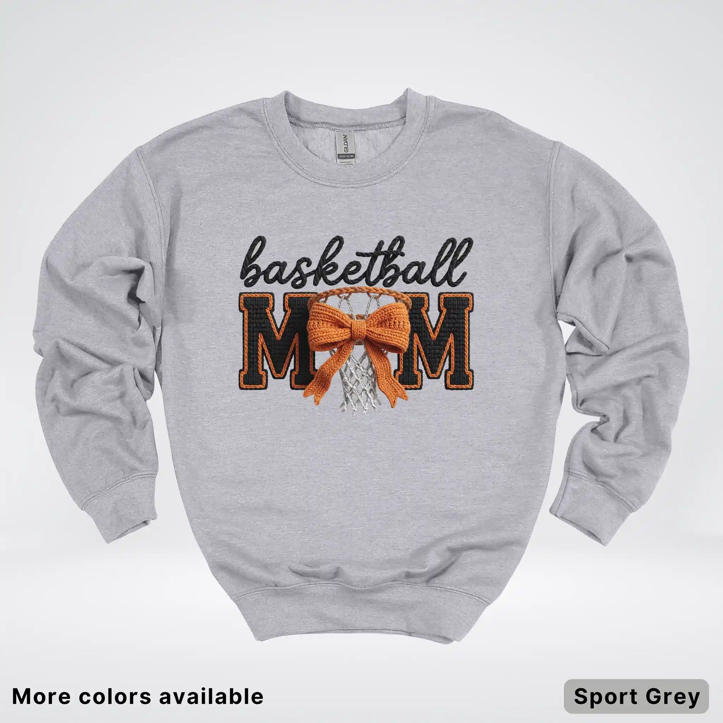Basketball Mom – Faux Crochet Bow Basketball Graphic Crewneck Sweatshirt