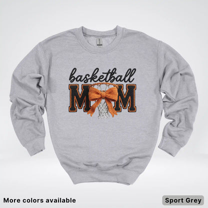 Basketball Mom – Faux Crochet Bow Basketball Graphic Crewneck Sweatshirt
