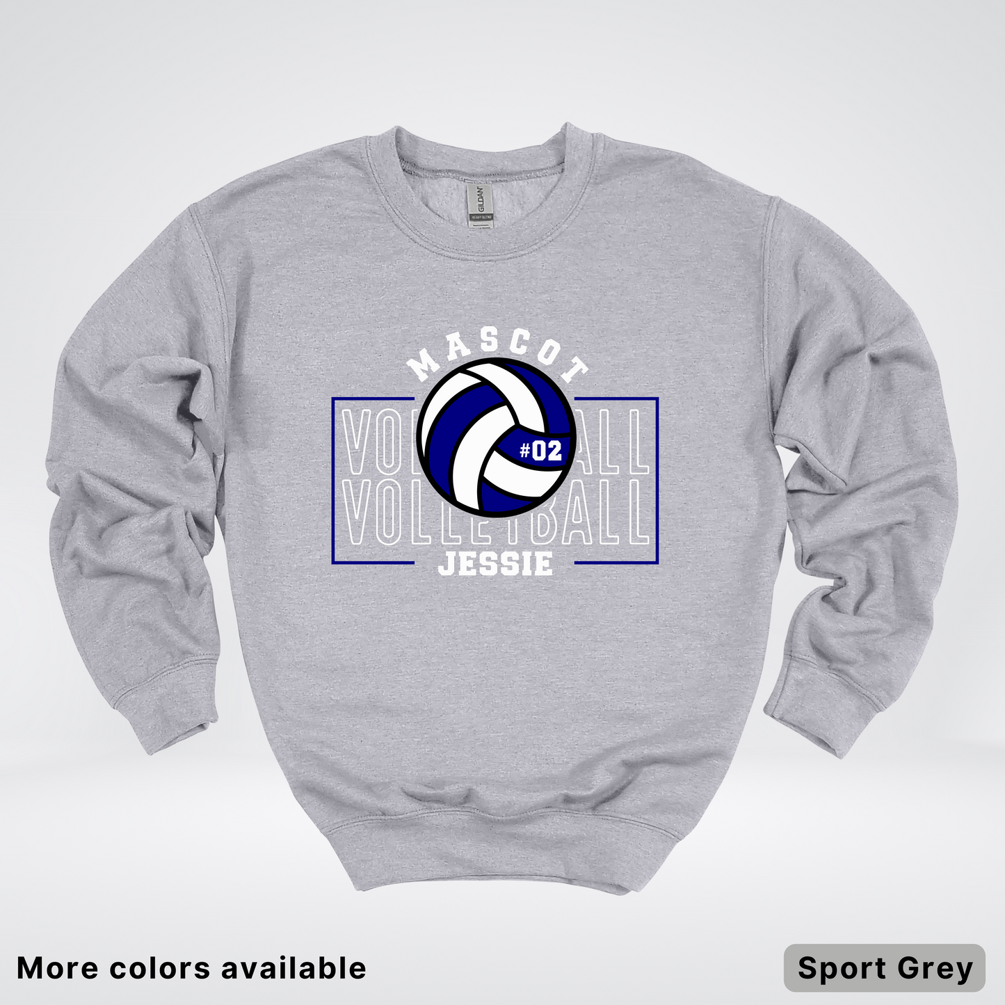 Custom Mascot, Number, & Name – Navy - Volleyball Design 13 Crewneck Sweatshirt
