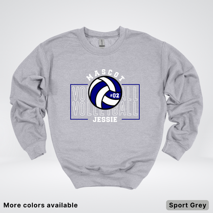 Custom Mascot, Number, & Name – Navy - Volleyball Design 13 Crewneck Sweatshirt