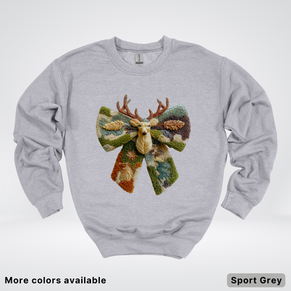 Neutral Woodland Bow Hook Yard Faux - Crewneck Sweatshirt