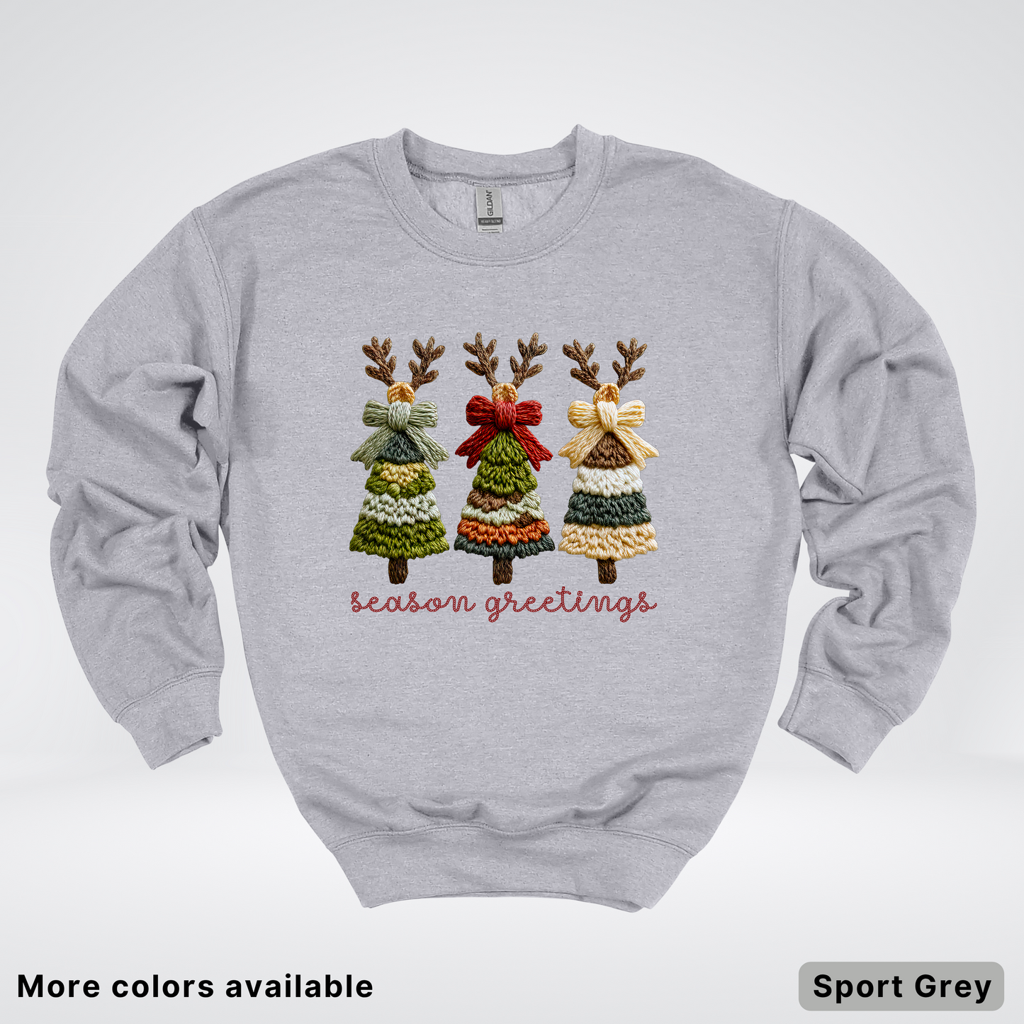 Season Greetings Reindeer Trees Hook Yard Faux - Crewneck Sweatshirt