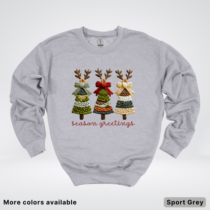 Season Greetings Reindeer Trees Hook Yard Faux - Crewneck Sweatshirt
