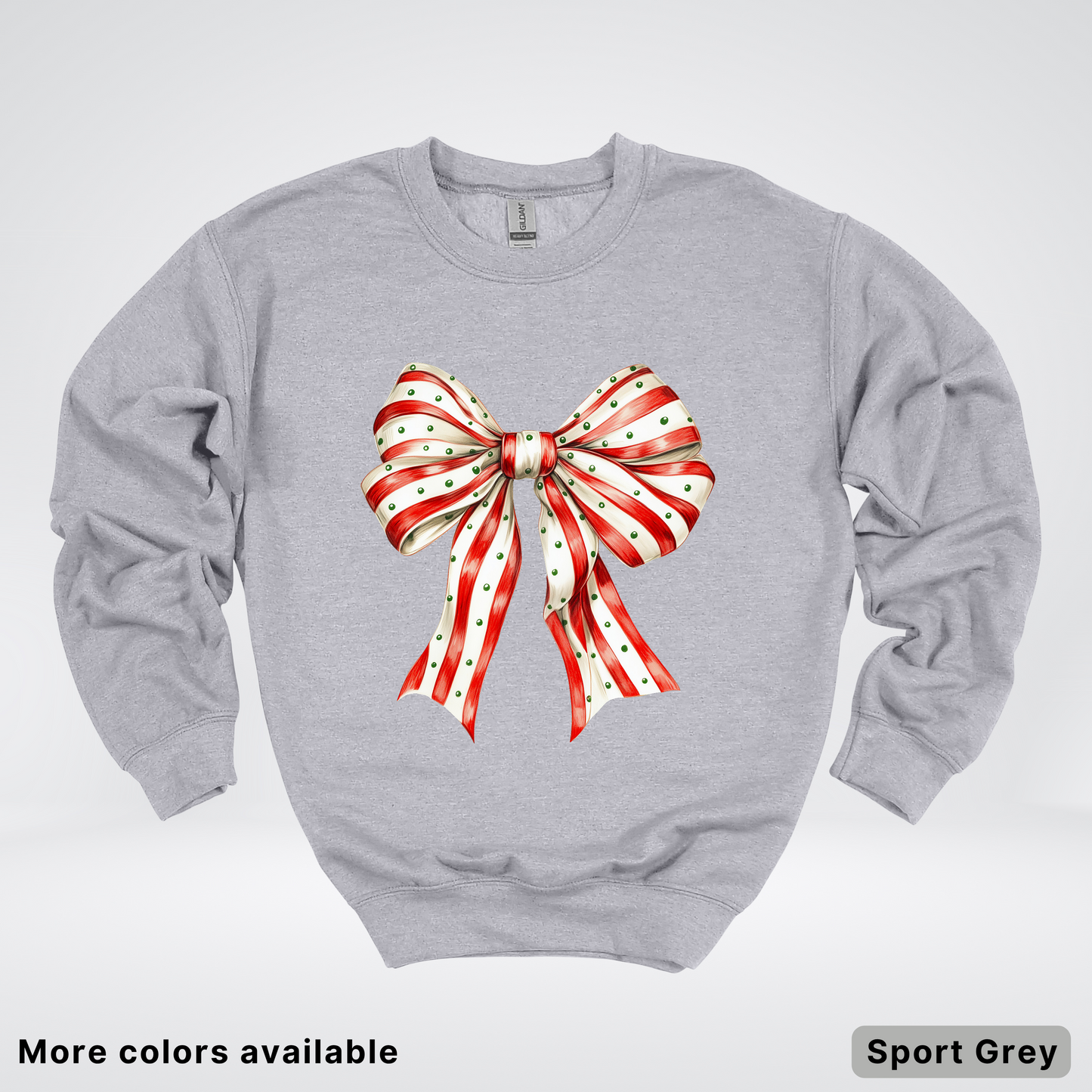 Peppermint Stripe Christmas Bow - Crewneck