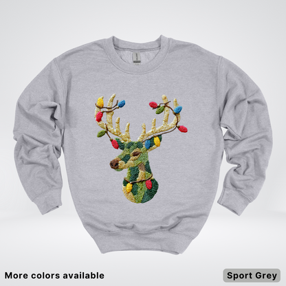 Festive Light-Up Reindeer Hook Yard Faux - Crewneck Sweatshirt