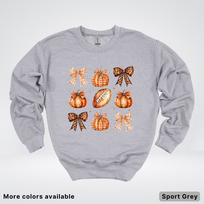 Football Coquette Ribbon Bow Plaid Pumpkin Fall - Sweatshirt