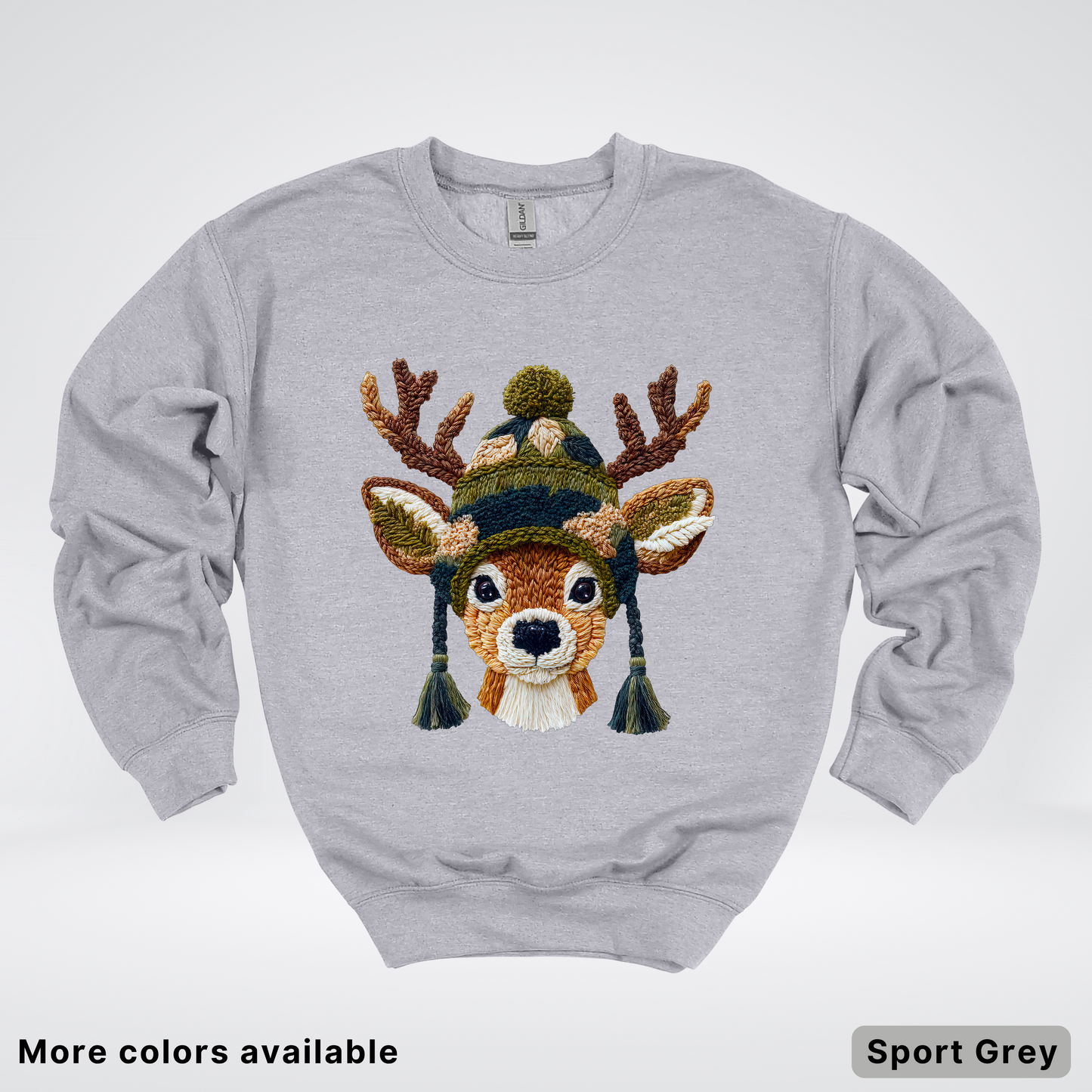 Cozy Winter Reindeer Hook Yard Faux Texture - Crewneck Sweatshirt