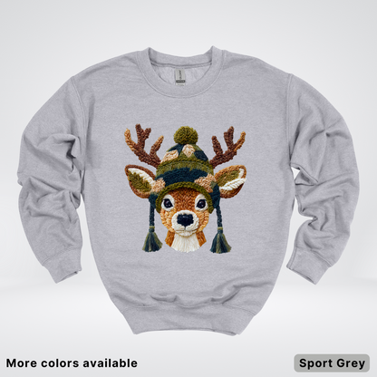 Cozy Winter Reindeer Hook Yard Faux Texture - Crewneck Sweatshirt