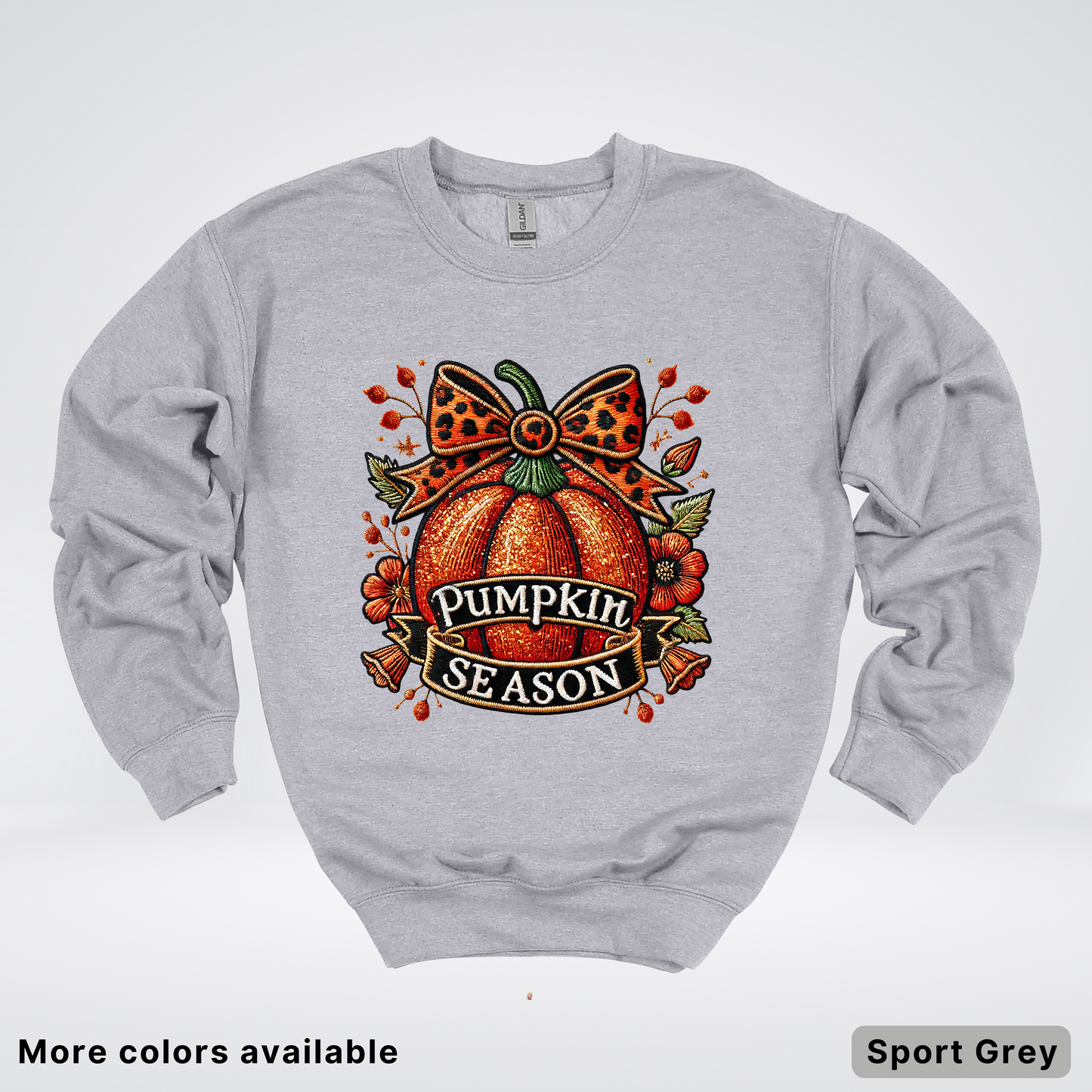 Pumpkin Season Leopard Print Bow Fall Autumn - Crewneck Sweatshirt
