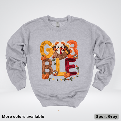 Turkey Gobble Pumpkin Fall Crochet - Crewneck Sweatshirts