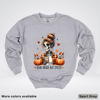 Dead Inside But Spiced Skeleton Coffee Pumpkin Fall - Crewneck Sweatshirt