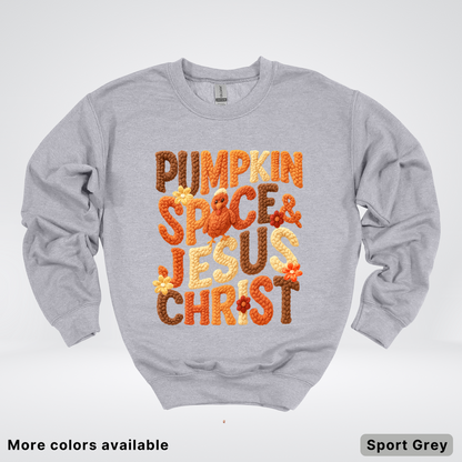 Pumpkin Spice & Jesus Christ Turkey & Flowers Crochet - Crewneck Sweatshirts