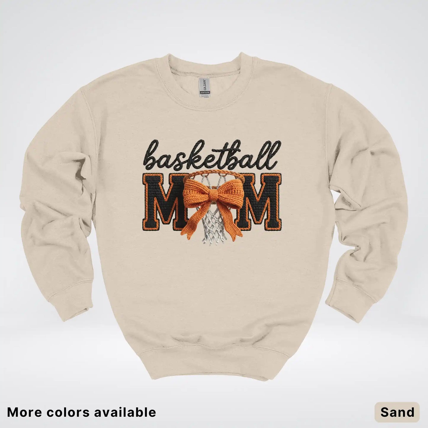 Basketball Mom – Faux Crochet Bow Basketball Graphic Crewneck Sweatshirt