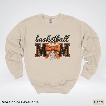 Basketball Mom – Faux Crochet Bow Basketball Graphic Crewneck Sweatshirt