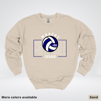 Custom Mascot, Number, & Name – Navy - Volleyball Design 13 Crewneck Sweatshirt