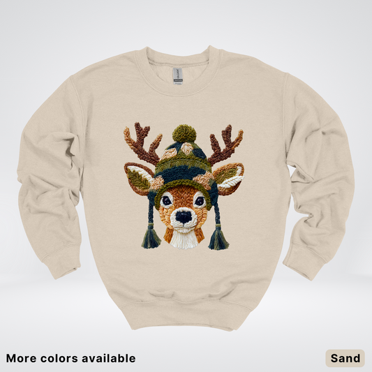 Cozy Winter Reindeer Hook Yard Faux Texture - Crewneck Sweatshirt