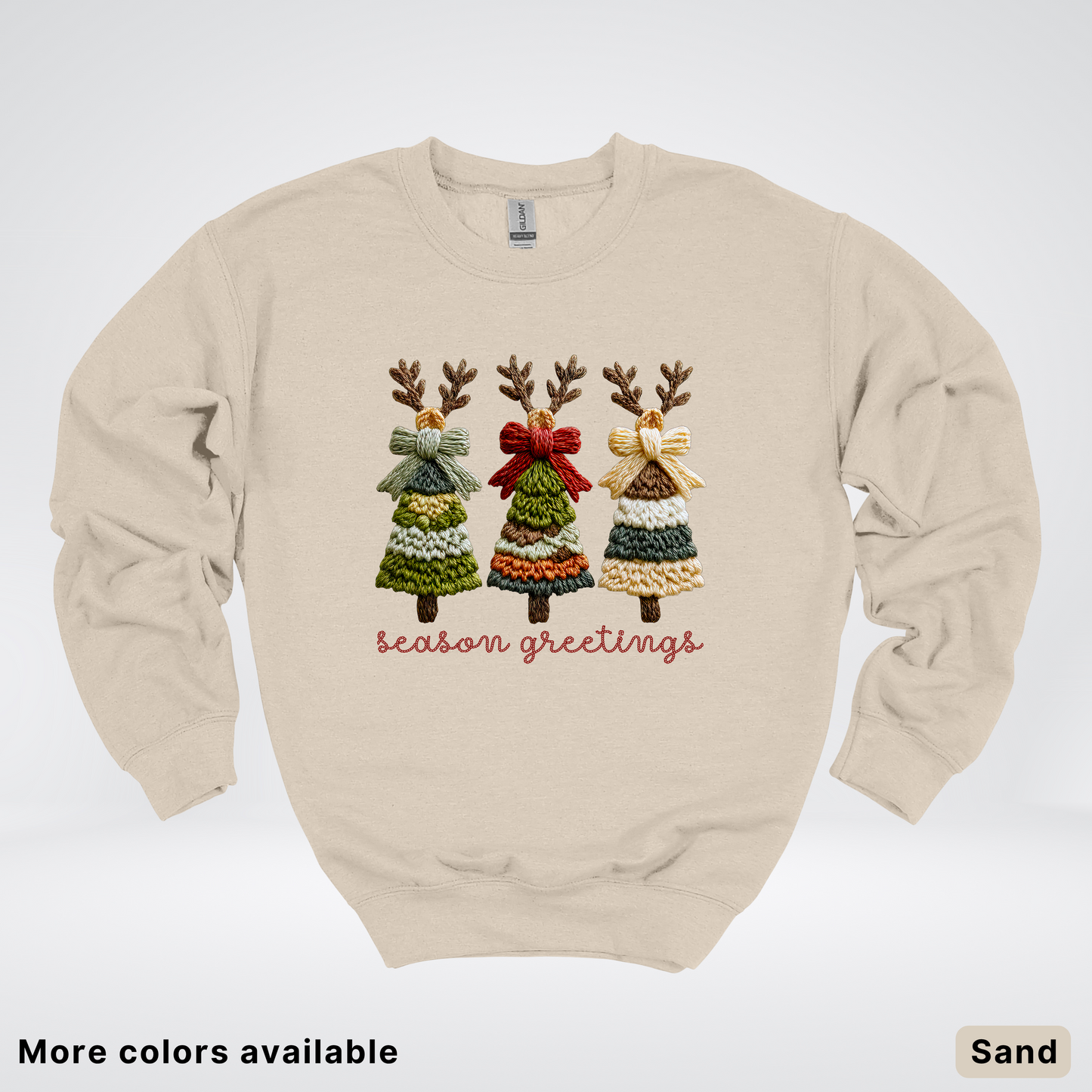 Season Greetings Reindeer Trees Hook Yard Faux - Crewneck Sweatshirt