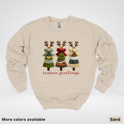 Season Greetings Reindeer Trees Hook Yard Faux - Crewneck Sweatshirt