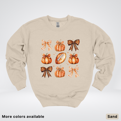 Football Coquette Ribbon Bow Plaid Pumpkin Fall - Sweatshirt