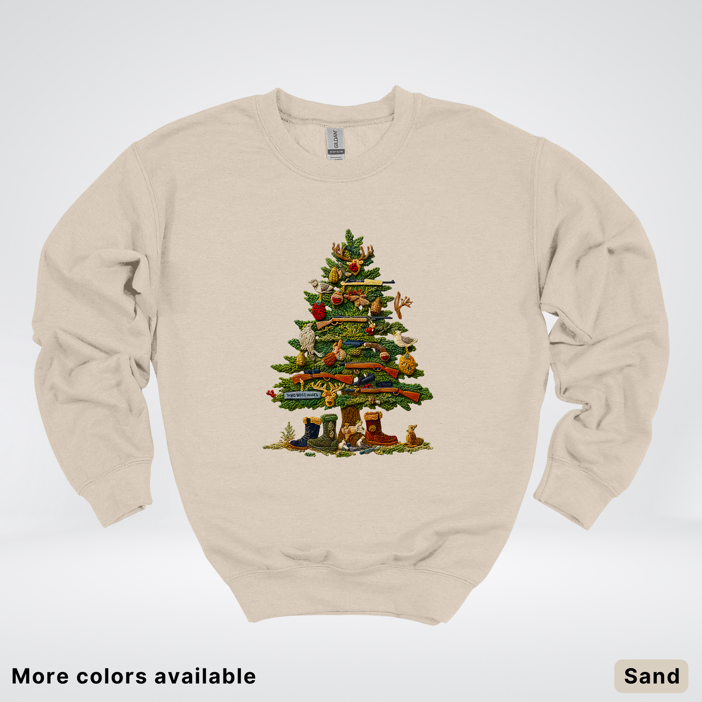 Woodland Critters Christmas Tree Hook Yard Faux - Crewneck Sweatshirt