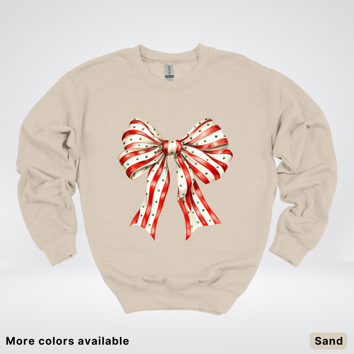 Peppermint Stripe Christmas Bow - Crewneck