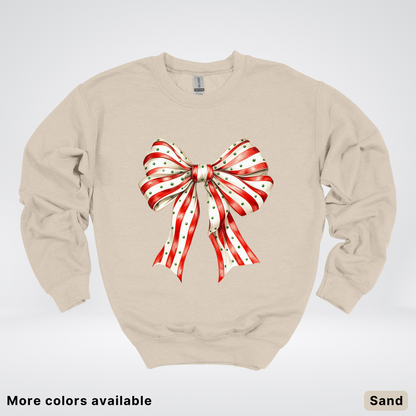 Peppermint Stripe Christmas Bow - Crewneck