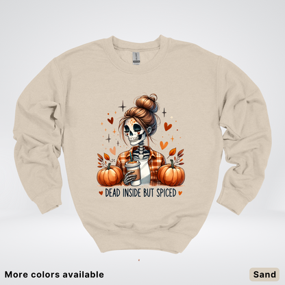 Dead Inside But Spiced Skeleton Coffee Pumpkin Fall - Crewneck Sweatshirt