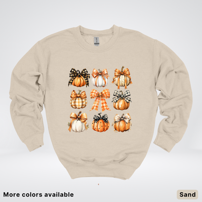 Flannel Bows & Pumpkin Coquette Fall Autumn - Crewneck Sweatshirt