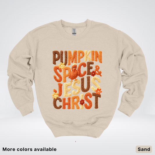 Pumpkin Spice & Jesus Christ Turkey & Flowers Crochet - Crewneck Sweatshirts