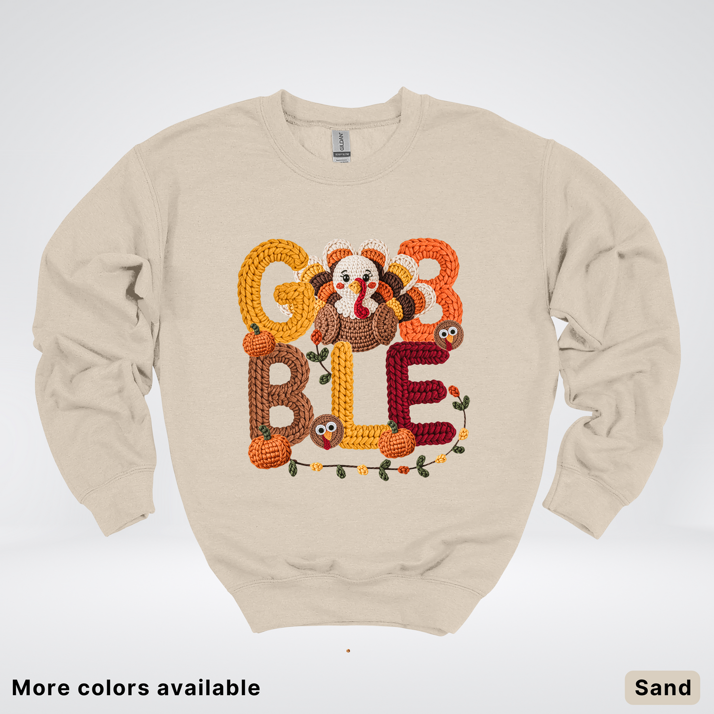 Turkey Gobble Pumpkin Fall Crochet - Crewneck Sweatshirts