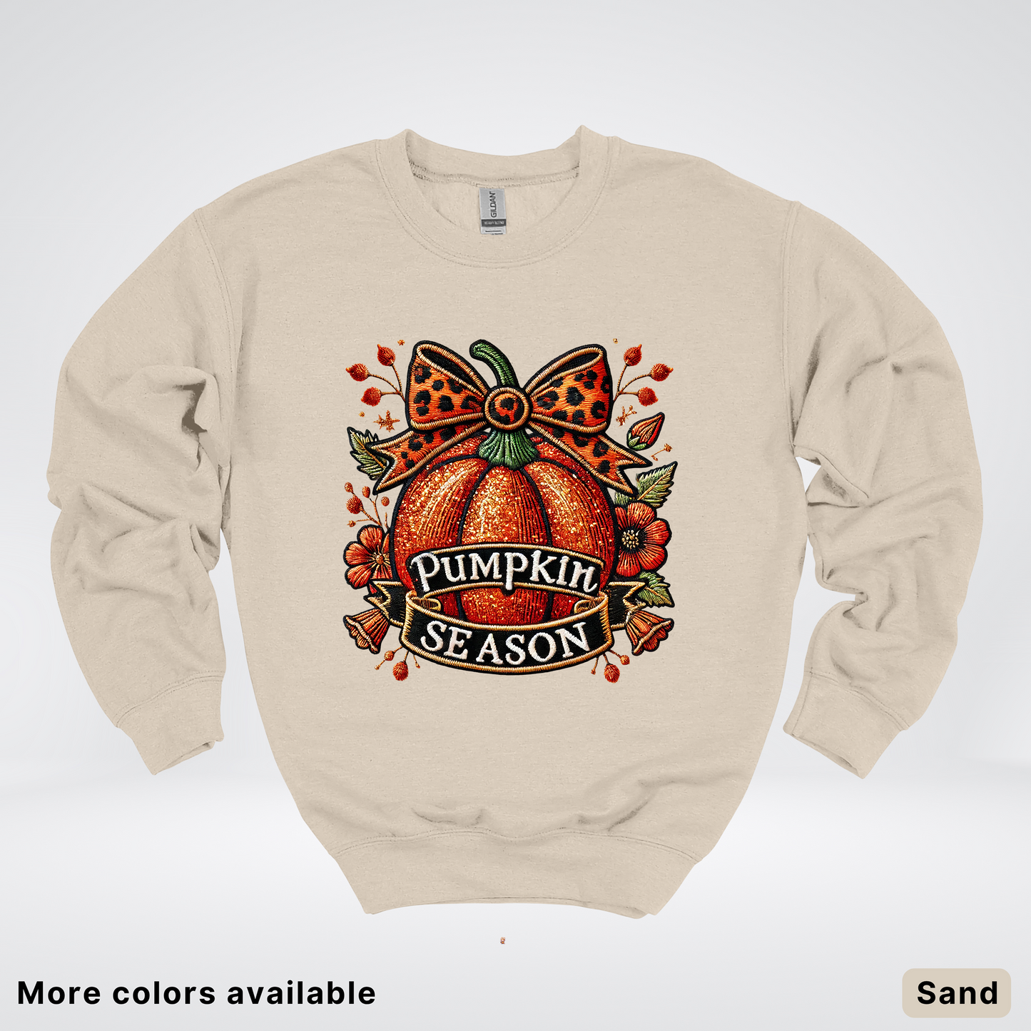 Pumpkin Season Leopard Print Bow Fall Autumn - Crewneck Sweatshirt