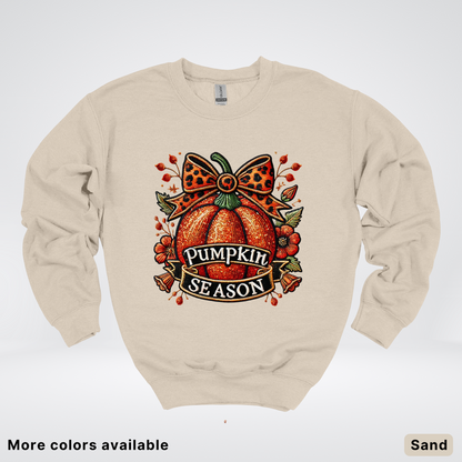 Pumpkin Season Leopard Print Bow Fall Autumn - Crewneck Sweatshirt