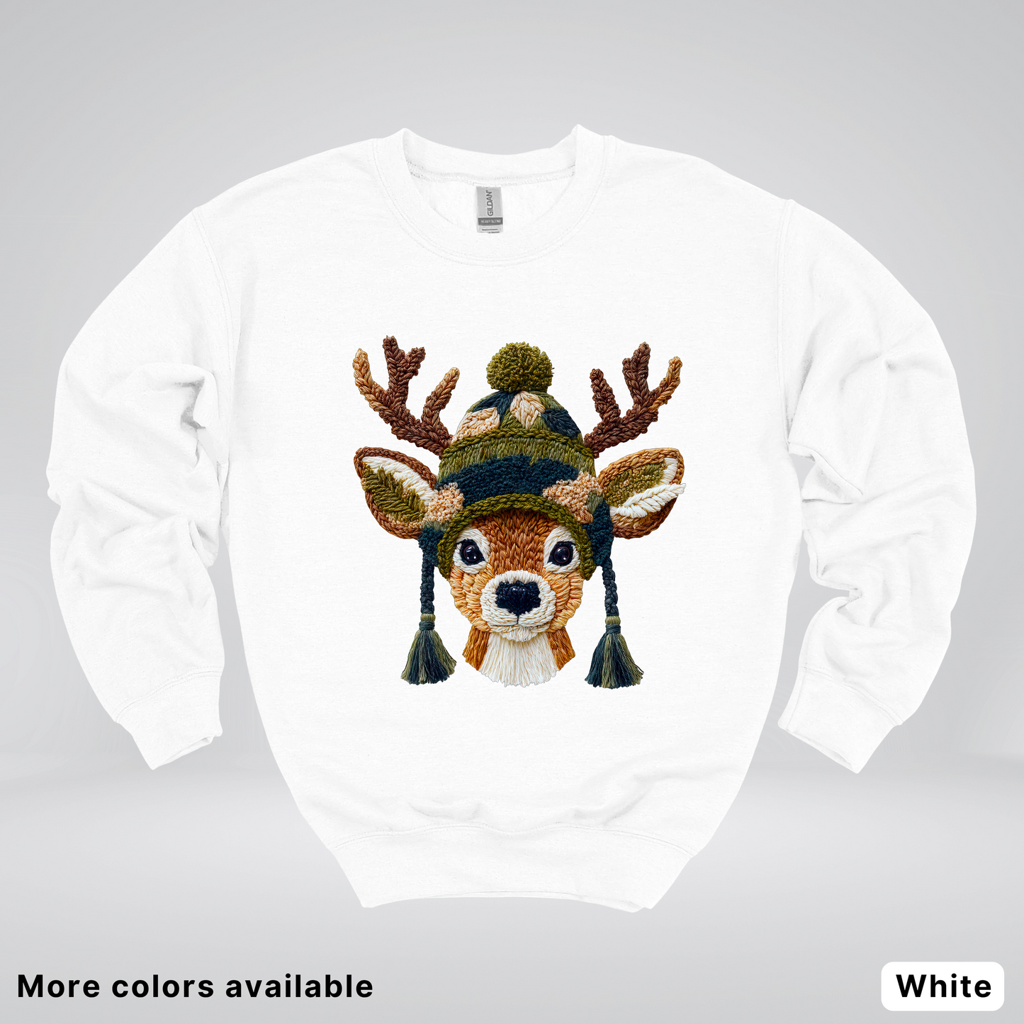 Cozy Winter Reindeer Hook Yard Faux Texture - Crewneck Sweatshirt