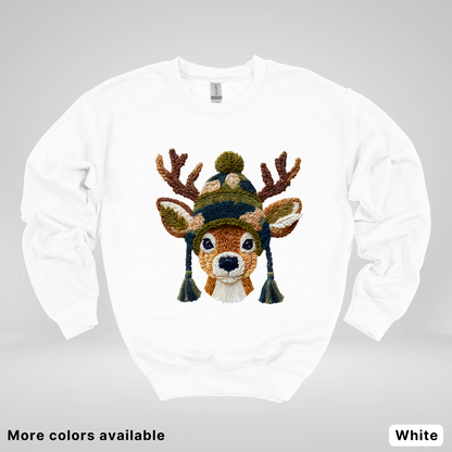 Cozy Winter Reindeer Hook Yard Faux Texture - Crewneck Sweatshirt