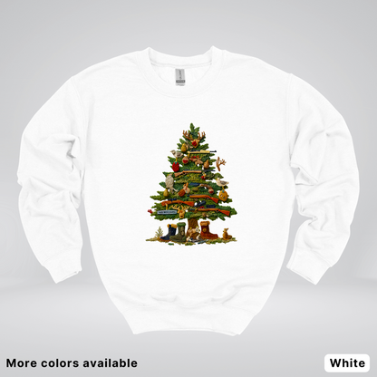 Woodland Critters Christmas Tree Hook Yard Faux - Crewneck Sweatshirt