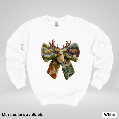 Neutral Woodland Bow Hook Yard Faux - Crewneck Sweatshirt